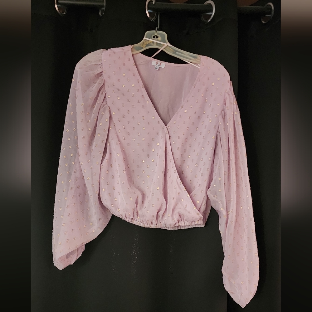 QA Los Angeles Women's Fancy Long Sleeve Blouse Blush In Color Size M Used